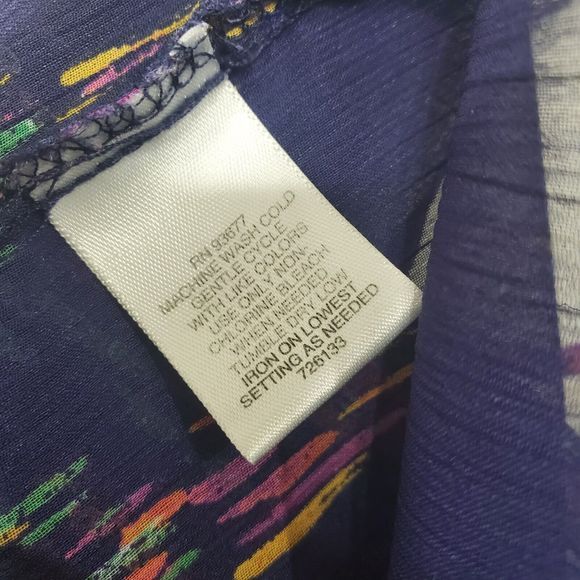 Liz‎ Claiborne Tunic Top Sheer Peasant Sleeve Multicolor Purple Women 3X Boho - Picture 7 of 8
